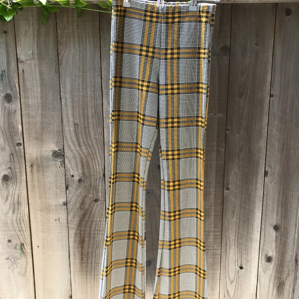 Topshop fitted plaid trousers- flared